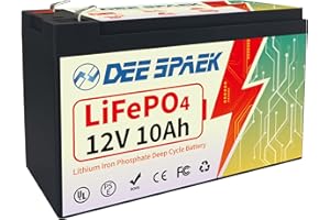 DEESPAEK 12V 10Ah Batteria al Litio, LiFePO4 Batterie a ciclo profondo, 128Wh, Ricaricabile con Energia Solare, Perfetta per Sistemi Off-grid, Camper, Allarme casa, Giocattolo cavalcabile