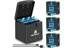 Homesuit Hero 12 11 10 9 Battery 1800mAh and LED 3-Channel USB Charger for Gopro12Black Gopro11Black Gopro10Black Gopro9Black AHDBT-901 (3-Pack)