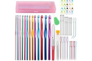 RIDDUR 58 Set Di Aghi Per Uncinetto in Alluminio Colorato, Dimensioni 14 Uncinetti Ergonomici Con Accessori Aghi in Plastica E Occhi Grandi, Segnapunti, Per Amanti Dell'uncinetto E Principianti Fai-da-te