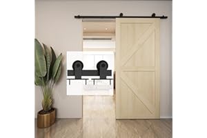 BARNSMITH 6.6FT/ 200CM Sliding Door Track Hardeware Kit Heavy Duty Black Carbon Steel Closet Barn Door Track Kit, Ceiling Mount Small Wheel Roller Hanger