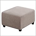 qiden Square Footstool Cover Stretch Ottoman Cover Plush, 10% Thicker Large Stretch Pouffe Cover Anti-Slip Foot Stool Jacquard Slipcovers With Elastic Bottom, Machine Washable-Taupe-Large