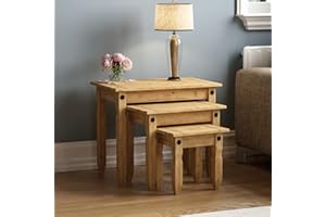 Amazon Basics Rectangular Juego de Mesa auxiliar, encajables Corona, Madera Maciza de Pino por Home Discount 60 cm x 50 cm x 38 cm, Beis (Antes éramos Movian)