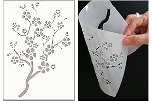 E D LASER STUDIO ONLINE STENCIL STORE Cherry Blossom Oriental Stencil Large Walls Painting Furniture Canvas Fabric Wood Patio Floor Home Decor Garden Concrete Crafts Cake Art - Reusable Template FL38