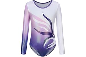 Hovershoes Gymnastics Leotards for Girls Kids Long Sleeve Gymnastics Bodysuit Outfits Sparkle Diamond Dance Leotard Athletic Ballet Dancewear