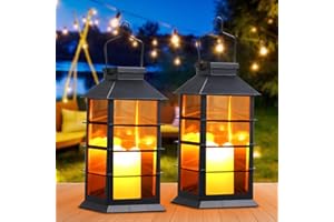 TOMSHINE Outdoor Solar Lanterns Garden Hanging Flickering Candle Lights Solar Powered for Patio Yard Lawn Backyard Pathway Courtyard Ornaments,2 Pack [Energy Class A+]