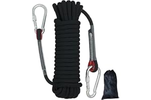 LUKASOHY Climbing Rope, 10 mm Black Outdoor Safety Rope, Nylon Rope, Static Rock Climbing Rope with Carabiner, Good for Mountaineering, Camping, Rescue, Fire Ladder, Ice Climbing, Exploration (10 m)