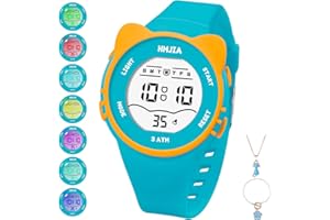 HMJIA zegarek dziecięcy i naszyjnik dla dziewczynek z motywem kota 3ATM wodoodporny z alarmem stoper lekki silikonowy pasek zegarek dziecięcy urodziny dla dziewczynek w wieku 3-12 lat