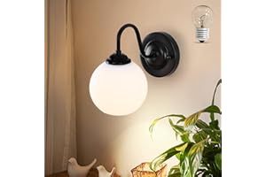 MantoLite Wall Lights,Bedroom Wall Lamp,Round Wall Mounted Light，Glass Vintage Wall Light E27 Black Industrial Wall Light,Indoor Wall Lights for Living Room Hallway (Include Bulb)