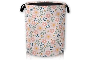 HUSITI Laundry Basket, Dirty Clothes Basket, Foldable Waterproof Oxford Cloth Storage Basket for Bedroom, Bathroom, Clothes,Large Storage Basket Home Decoration 66L(Pink Flowers)