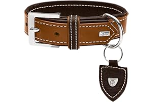 HUNTER Tara obroża dla psa, skóra, skóra jutowa, wytrzymała, odporna na warunki atmosferyczne, 55 (M), koniak/ciemnobrązowa