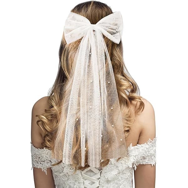 Voile Femme IYOU Voiles De Mariée Mariée Blanc Perle Tulle Court Voile Noeud Enterrement De Vie De Jeune Fille Clip Cheveux Mariée Demoiselle D'honneur Accessoires De Cheveux Pour Les Femmes Et Les