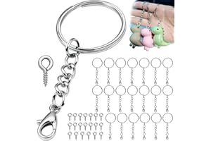 qjuwhua Schlüsselring mit Kette Karabinerverschluss 40Pcs Schlüsselanhänger Ring 25mm Rohlinge Kette Set Schlüsselringe Klein Selber Machen Basteln für Schlüssel DIY Anhänger Schmuckherstellung Silber