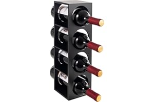 woodluv Stackable Slimline Wine Rack, Free Standing, Horizontal Holder for Wine Bottles, Space-Saving, Durable, Wine Storage Solution - Black
