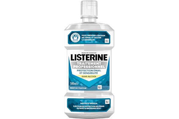 Listerine – Bain de Bouche Traitement Professionnel Protection Émail et Sensibilité Sans Alcool (bouteille de 500 ml) – Bain de bouche sans alcool menthe fraîche – Hygiène bucco-dentaire