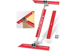 GOHELPER Stair Tread Template Tool, Stair Measuring Tool, Precision Stair Tread Gauge Jig with Dual Knob and Pin Stop, Adjustable Track Length from 23" to 64.2", 14" Pivoting Scale, Easy to Use and Store