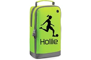 BEYONDSOME Personalised Girls Football Boot Bag Kids Sports Footy Rugby Pe Kit Gift, Lime Green/Black Print