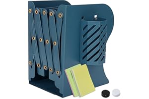 DARUITE regulowane podpórki na książki, stojak na książki dla dzieci, z uchwytem na długopisy, metalowy, antypoślizgowy, do biura, szkoły, biblioteki (niebieski)