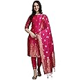 VredeVogel Women's Cotton Silk Jacquard Kurta Pant with Dupatta Set