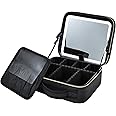 Travel Make up Bag with LED Mirror Cosmetic Bag with Compartment Makeup Box Organiser Beauty Case Luggage Cosmetic Case Vanity Case, Black