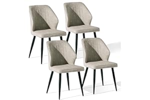 CLIPOP Cream Faux Leather Dining Chair Set of 4 Upholstered Kitchen Chair with Padded Back and Metal Legs, Danforth Dining Room Chairs for Living Room Lounge