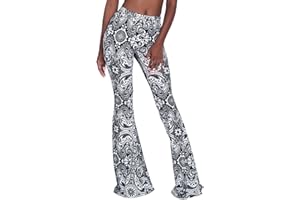 Nuofengkudu Mujer Pantalones Campana Hippie Estampados Largos Elastico Tiro Alto Pantalón Leggins Acampanados Pantalon Comodo Casual Fiesta Ropa