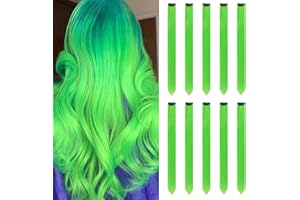 ARFMAGET Extensiones de cabello verde con clip para niñas de 22 pulgadas coloridas extensiones de pelo recto para fiestas destacadas teñidas accesorios para el cabello para niños y mujeres (10 unidades verde)
