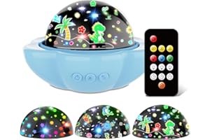 DQMOON Baby Night Light Projector, Dinosaur Night Light for Kids with 3 Projection Theme 360°Rotate Baby Night Lamp with Remote Timer, Party Decor Dinosaur Toys for Boys Birthday Gifts Xmas Stocking Fillers