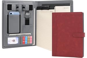 Wason Portefeuille A4 Padfolio Porte-documents en Cuir PU avec Multi-poches Bloc-notes Planchettes Amovible et Support Téléphone Tablette pour Organisateur Bureau école Voyage(Vin rouge)