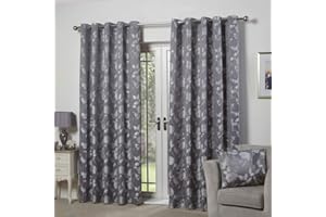 Emma Barclay – Fully Lined Curtains for Bedroom Living Room Jacquard Eyelet Two Panel Floral Curtains Butterfly Meadow Collection (90” x 90” Inch)(Silver)