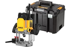 Dewalt 2.300 Watt Oberfräse DWE627KT (Leerlaufdrehzahl 9.000-22.000 min-1, Fräskorbhub 80 mm, max. Fräs-ø 50 mm, mit Sanftanlauf & Parallelanschlag, inkl. Zubehör, Absaug-Adapter & T STAK Box VI)