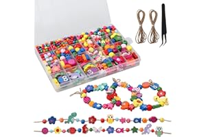 Nakutita 480 Stück Holzperlen Zum Auffädeln, Blumen und Tiere Perlen Zum Auffädeln Kinder, Handwerk Bunte Holzperlen Zum Auffädeln für DIY Armbänder, Halsketten, Kunsthandwerk