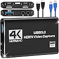 Microware Video Capture Cards, 4K HDMI to USB 3.0 Video Capture Device, 60fps Broadcast Live and Record Video Audio Gaming, Streaming, Teaching, Video (4K USB 3.0 HDMI Video Capture)