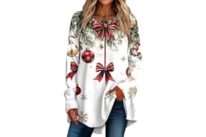 SCBFDI Pullover Weihnachten Damen, Outfit Weihnachtsfeier Damen Blusentops Longsleeve Geburtstag Modern T Shirt Übergrößen Chirstmas Schneeflocke Tshirts, Geschenke für Frauen Weihnachten