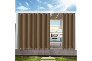 ‎HAITAOSY Outdoor Vorhang Wetterfest mit ösen Oben und Unten (Nach Mass), Wasserdicht Wetterfest Vorhang Sonnenschutz Sichtschutz Gardine für Außen Terrasse Balkon Vorhalle, 1 Stück 90X200cm Leichter Kaffee