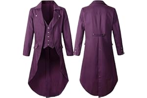 RLEHJN Steampunk Jacket Men UK Sale Clearance Long Coat Vintage Tailcoat Jacket Gothic Victorian Frock Coat Uniform Costume Single Breasted Trench Coat Autumn Casual Lapel Collar Overcoat