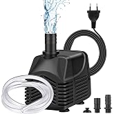 Submersible Water Pump Aquarium Pump 25 W 1500 L/H Includes 1.5 m Hose and 2 Nozzles for Aquarium, Garden Fountain, Pool, Hyd