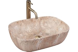 Rea Vasque à Poser Belinda Savana Pour Salle De Bain, Idéale Comme Lavabo Pour Lave-Main Pour Wc, À Poser Sur Le Comptoir, Beige, imitation de pierre