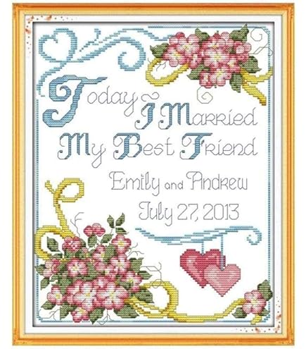 BYVUTE Wedding Embroidery Kit For Beginners - Cross Stitch Kit With Hoop, Thread, Pattern & Instructions, DIY Wedding Decor