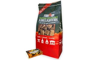 FIRE UP Natural Sustainable Firelighters – Perfect for lighting BBQs, fireplaces, and open fires - FSC Certified and Co2 Neutral NO palm oil – Includes KasaBona Matches (Pack of 60)