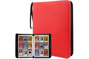 LROCOTANC Album na karty zbiorcze z 9 kieszeniami, oprawa na do 900 kart, zespolony zeszytnik z suwadłem dla kart MTG, karc zbiórkowych, sportowych, Yugioh, itp. - Czerwony