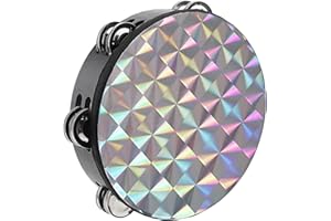 OriGlam Radiant Tambourine with Double Row Jingles, Hand Held Drum Reflective Tambourine, Drum Percussion Musical Instrument for Adults Church KTV Party Dance (10 inch)