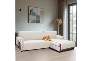 BellaHills Sofabezug L Form 3 Sitzer (247cm), Couch Überzug L Form Mit Armlehne, Ecksofa Bezug Rechts Für Hund Katze, Sofa Überzug Eckcouch rutschfest Sofa Auflage für Wohnzimmer, Elfenbein