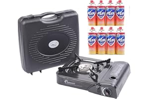 MAXSUN Camping Gas Stove, Cooker, Portable Outdoor Single Burner, Available with Camping Gas, Butane Canisters, Lightweight, Safe Perfect for Picnics BBQ with Bonus Bag (stove + 8 Butane gas)