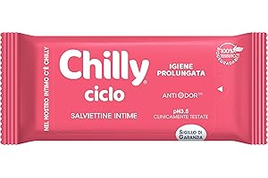 Chilly Zyklus-Reinigungstücher, Intima-Hygienetücher, 100% biologisch abbaubar, ideal für Außenhaus, PH 3.5, klinisch getestet, 12 Stück