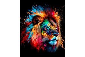 TISHIRON Paint by Numbers for Adults Beginners DIY Rainbow Splash Lion Adult Paint by Number Kits On Canvas Acrylic Paint Drawing Paintwork with Paintbrushes Oil Painting 16x20 Inch