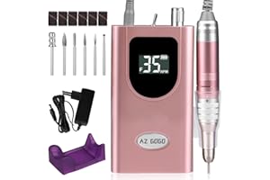Ponceuse pour Ongles Professionnelle 35000RPM, AZ GOGO Ponceuse Ongles Rechargeable Portable pour Manucure Pédicure, Lime a Ongle Electrique Sans Fil avec Affichage LCD et 6 Embouts Ponçage