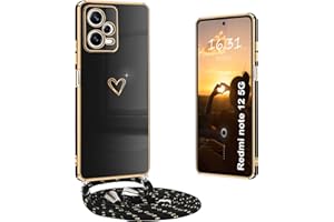 Yutwo Funda Xiaomi Redmi Note 12 5G con Cuerda, Fundas Xiaomi Redmi Note 12 5G con Colgante Patrón de Rosa TPU Suave Carcasa Silicona de Cuello Antigolpes Funda para Xiaomi Redmi Note 12 5G, Negro