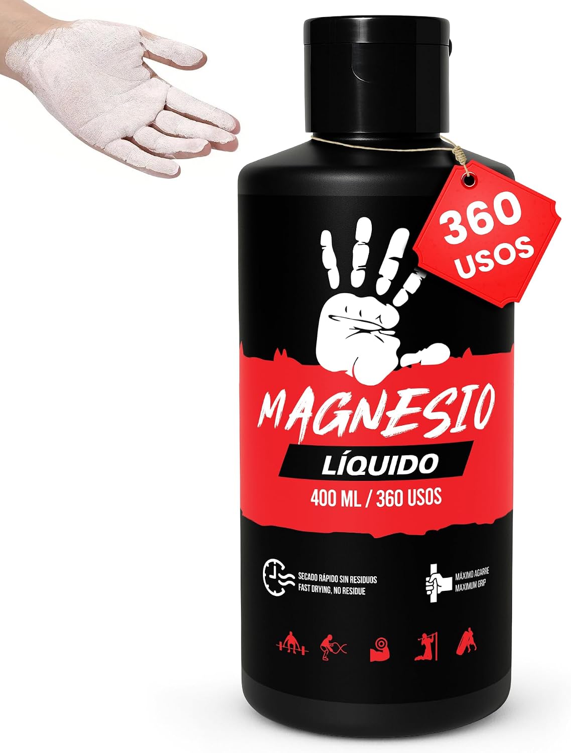Yacuna Magnesio Líquido 400ml | 360 Usos Reales | Agarre Crossfit, Escalada, Calistenia, Halterofilia | Máximo Rendimiento | Secado Rápido | Sin Residuos | Chalk Profesional