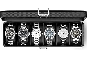 Vlando Watch Box for Men, PU Leather 6 Slot Watch Display Case, Lockable Watch Storage Box with Removable Watch Pillows, Watch Holder, Black