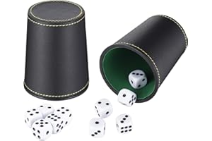 Xinstroe 2 Pack Leather Dice Cup Set, Leatherette Dice Cup Shaker with 10 Dot Dices for for Playing Games Party Toy Gifts